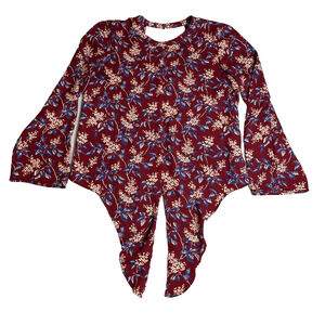 Madewell Bell-Sleeve Tie Front Blouse Womens XS Maroon Floral Bloomcore Fairy